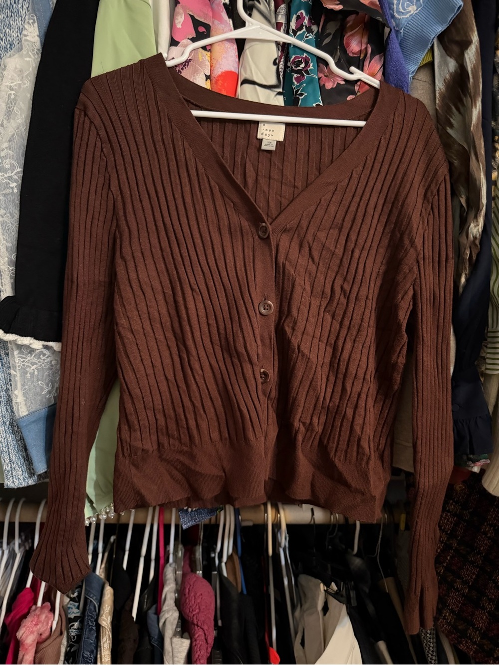 A new day ribbed Button Front Brown Women's Sweater 1x